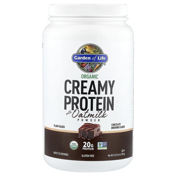 Garden of Life, 유기농 크리미 단백질, 오트밀크 분말 함유, 초콜릿 브라우니, 920g(2lb 0.45oz)