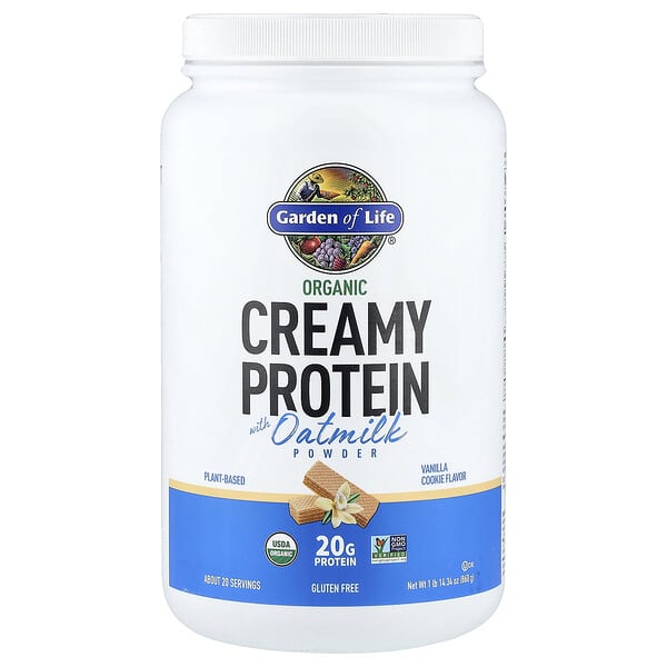 Garden of Life, 유기농 크리미 단백질, 오트밀크 분말 함유, 바닐라 쿠키, 860g(1lb 14.34oz)