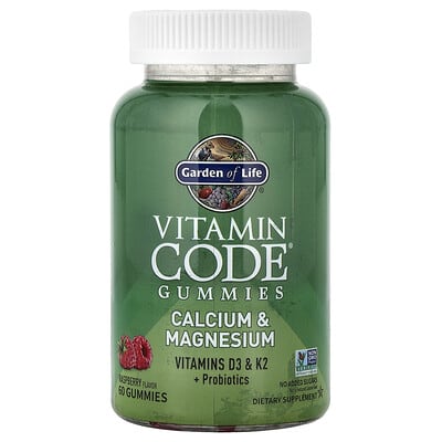 Garden of Life, Vitamin Code® Gummies, Calcium & Magnesium, Raspberry Flavor, 60 Gummies