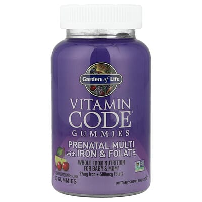 Garden of Life, Vitamin Code® Gummies, Prenatal Multivitamin with Folic Acid, Cherry Lemonade Flavor, 90 Gummies
