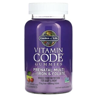 Garden of Life, Vitamin Code 软糖，含叶酸铁产前多维生素，樱桃柠檬水味，90 粒软糖