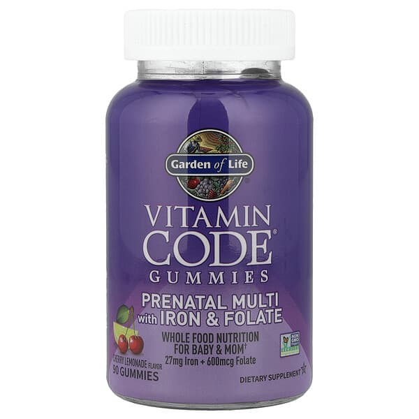 Garden of Life Vitamin Code® Gummies, Prenatal Multi with Iron & Folate, Cherry Lemonade, 90 Gummies