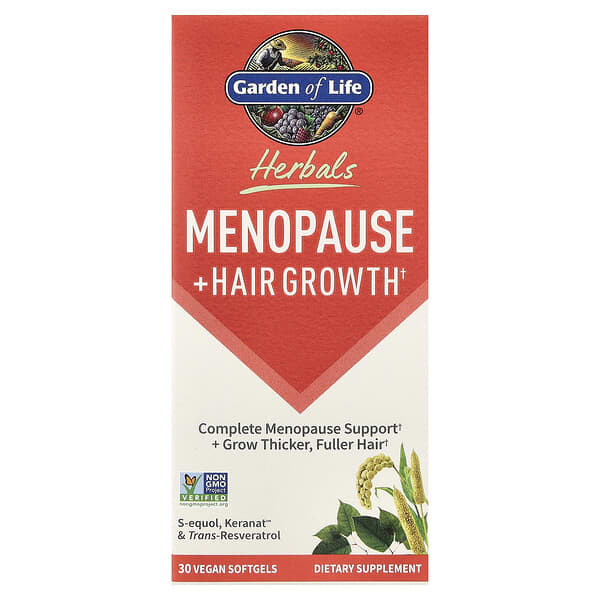 Garden of Life Herbals, Menopause + Hair Growth, Berry, 30 Vegan Softgels