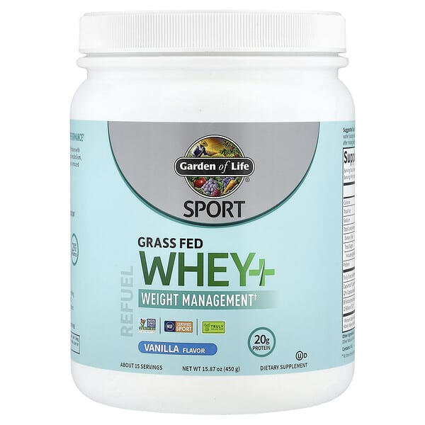 Garden of Life, Sport, Grass Fed Whey+, Vanilla, 15.87 oz (450 g) — product photo 1