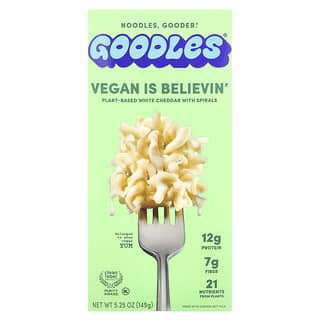 Goodles, Vegan Is Believin', Queso cheddar blanco de origen vegetal con espirales, 149 g (5,25 oz)