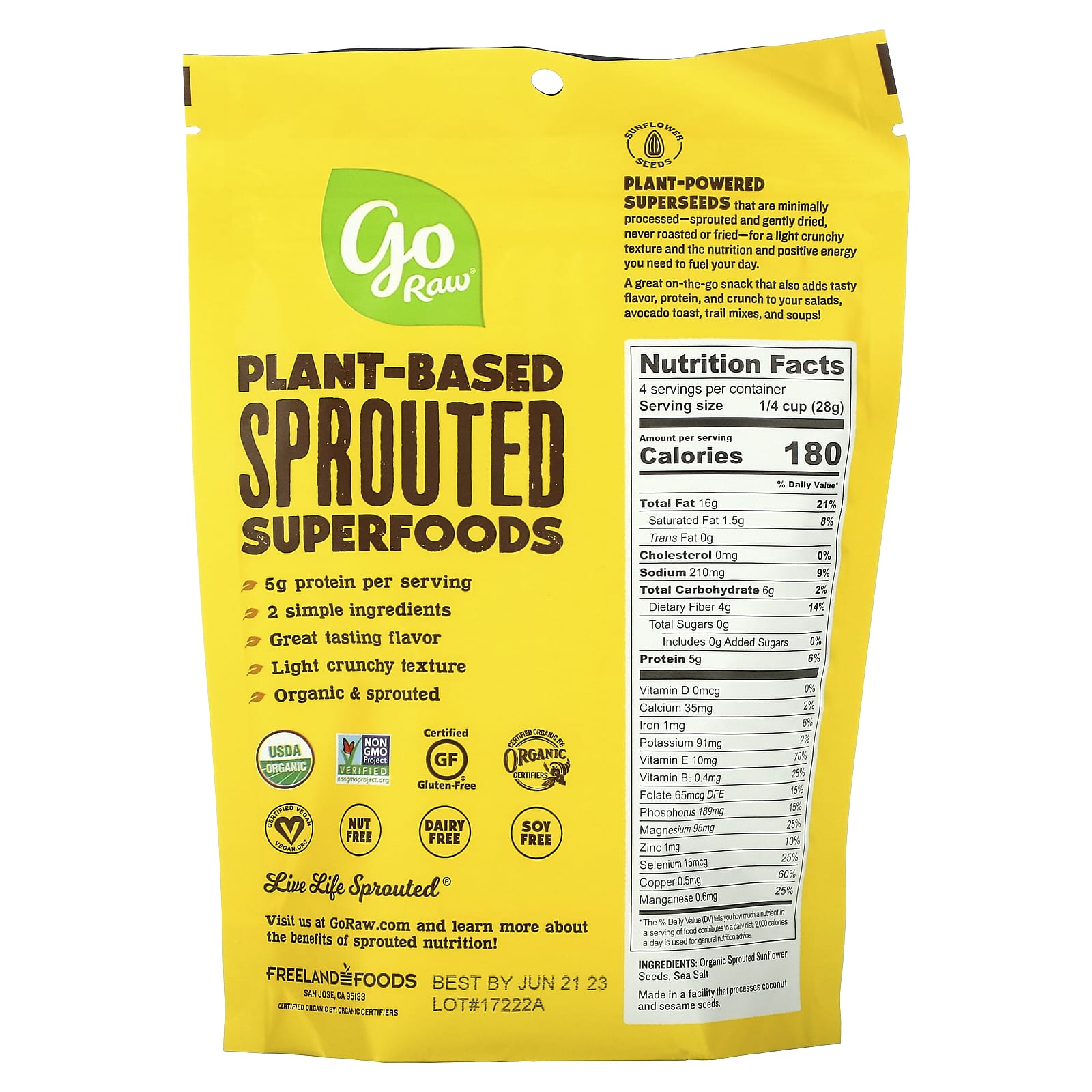 Go Raw, Organic Sprouted Sunflower Seeds with Sea Salt, 4 oz (113 g