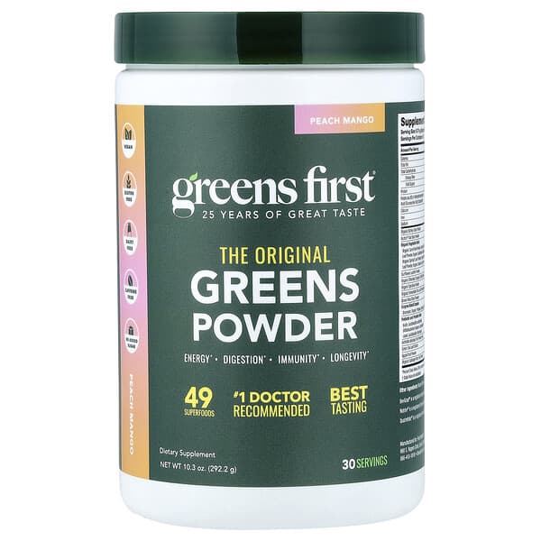 Greens First, 녹색 채소 분말, 복숭아 망고 맛, 292.2g(10.3oz)