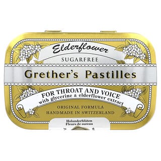 Grether's Pastilles, Pour la gorge et la voix, Sans sucre, Fleur de sureau, 24 pastilles, 60 g