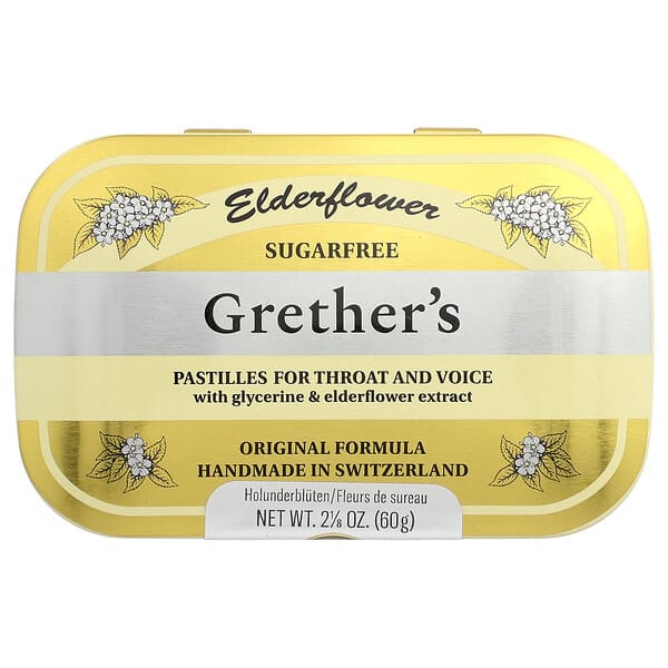 Grether's Pastilles, For Throat and Voice，無糖，接骨木花，24 粒潤喉糖，2.125 盎司（60 克）