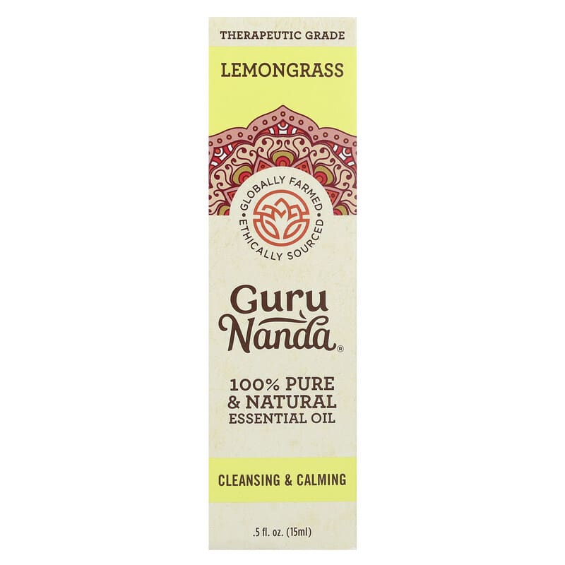 Gurunanda 100% Pure & Natural Essential Oil, Lemongrass, 0.5 fl oz/15 mL,  Pack Of 2 Ingredients and Reviews