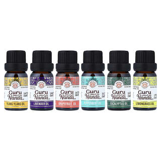 GuruNanda, Los 6 mejores aceites esenciales individuales 100 % puros, 6 paquetes, 10 ml (0,33 oz. líq.) cada uno