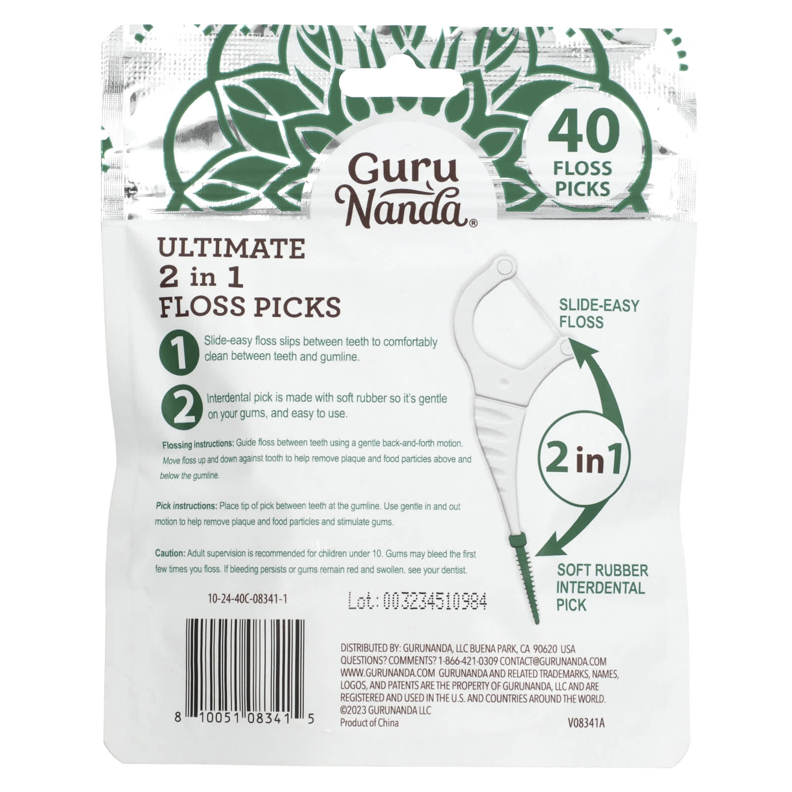 GuruNanda, Ultimate 2 in 1 Floss Picks, Wild Mint , 40 Floss picks