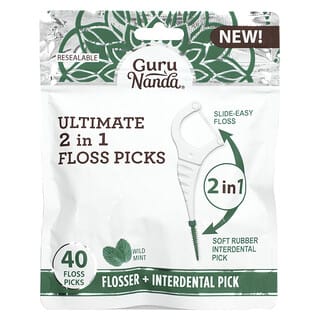 GuruNanda, Ultimate 2 in 1 Floss Picks, Wild Mint , 40 Floss picks