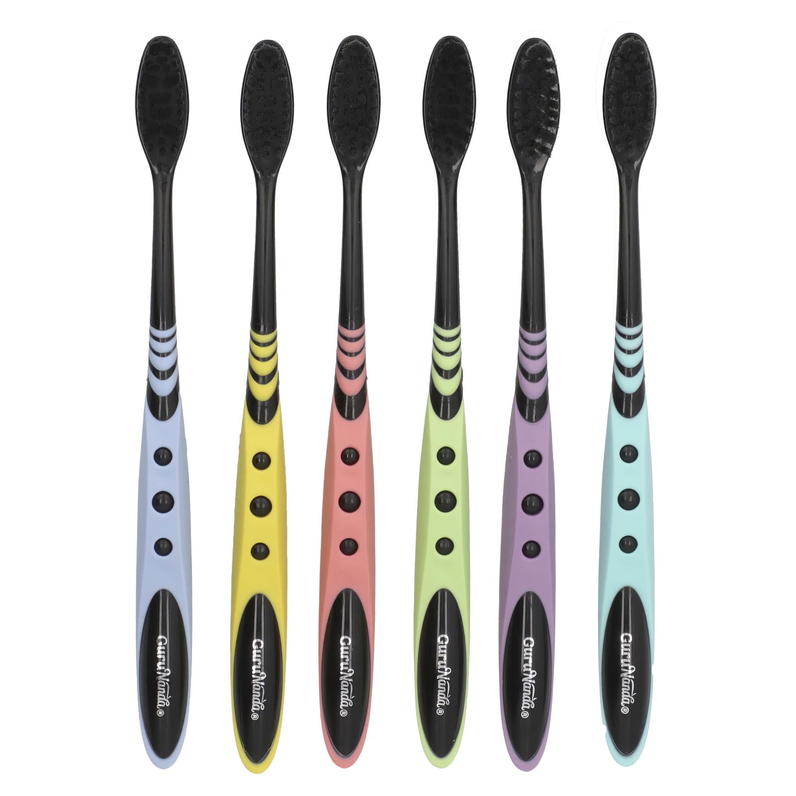 GuruNanda, Big Tuft Charcoal Toothbrushes, Soft , 6 Toothbrushes