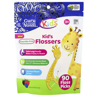 GuruNanda, Kinderen, Flossers voor kinderen, vanaf 3 jaar, Gemengde bessen met fluoride, 90 flossstokjes