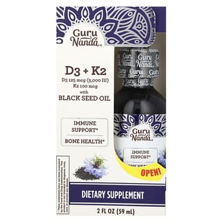 GuruNanda, Vitaminas D3 y K2, Aceite de semilla de comino negro, 59 ml (2 oz. líq.)