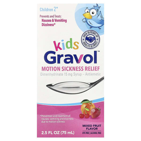 Gravol, Crianças, Alívio do Enjôo, Crianças a Partir de 2 Anos, Mistura de Frutas, 75 ml (2,5 fl oz)