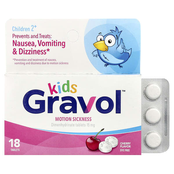 Kids, Motion Sickness, Children 2+, Cherry, 15 mg, 18 Tablets