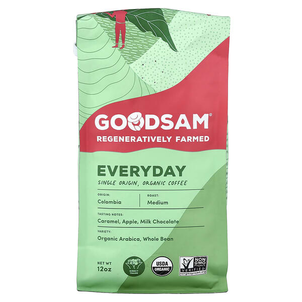 GoodSam, 싱글 오리진 유기농 커피, 에브리데이, 원두, 미디엄 로스트, 12oz