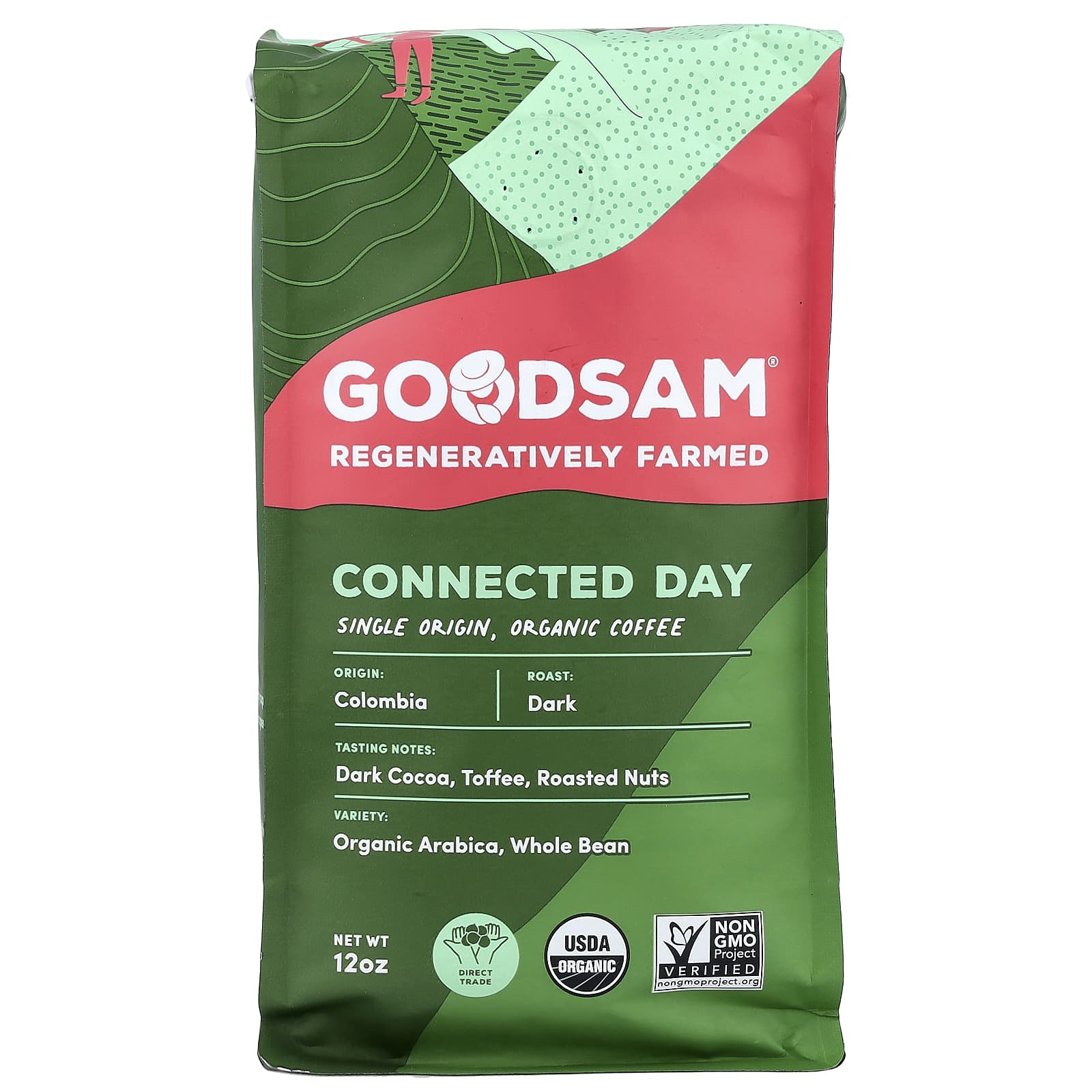 GoodSam, органический кофе Single Origin, Connected Day, цельные зерна, темная обжарка, 360 г (12 унций)