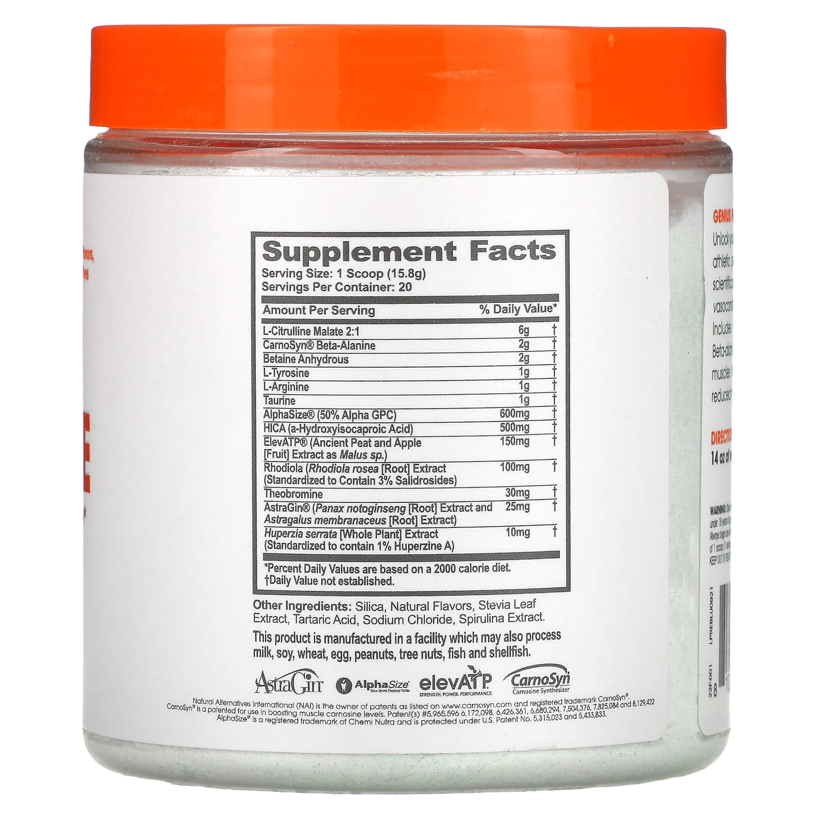 The Genius Brand‏, Genius Pre, PreWorkout Powerhouse, Blue Raspberry