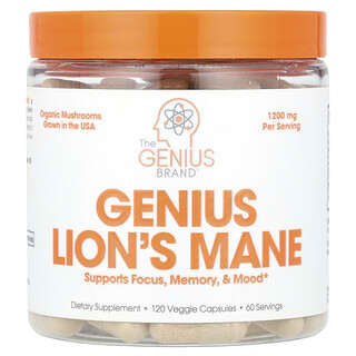 The Genius Brand‏, היריסיום Genius Lion's Mane‏, 1,200 מ"ג, 120 כמוסות צמחיות (600 מ"ג לכמוסה)