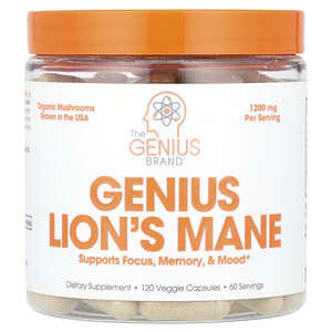The Genius Brand, Genius Lion's Mane, 1,200 mg, 120 Veggie Capsules (600 mg Per Capsule)'