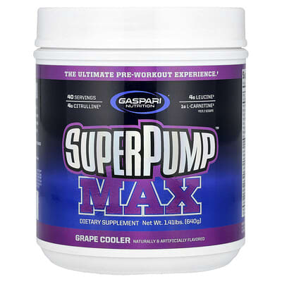 Gaspari Nutrition, Super Pump Max, Grape Refresher, 1.41 lbs (640 g)
