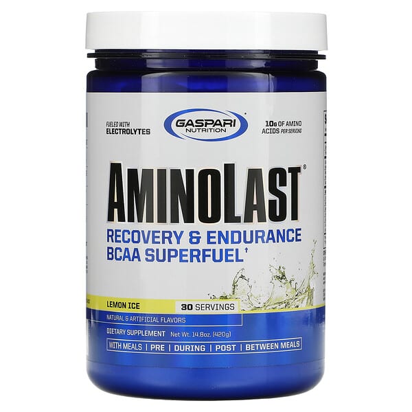 Gaspari Nutrition, アミノラスト、リカバリー & 耐久力BCAA スーパーフューエル、レモンアイス、14.8 oz (420 g)