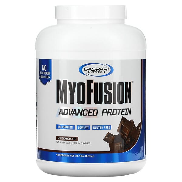 Gaspari Nutrition, MyoFusion（マイオフュージョン）、アドバンスドプロテイン、ミルクチョコレート、1.81kg（4ポンド）