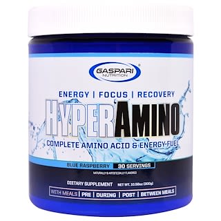Gaspari Nutrition, HYPERAMINO, Complete Amino Acid & Energy Fuel, Blue Raspberry, 10.58 oz (300 g)
