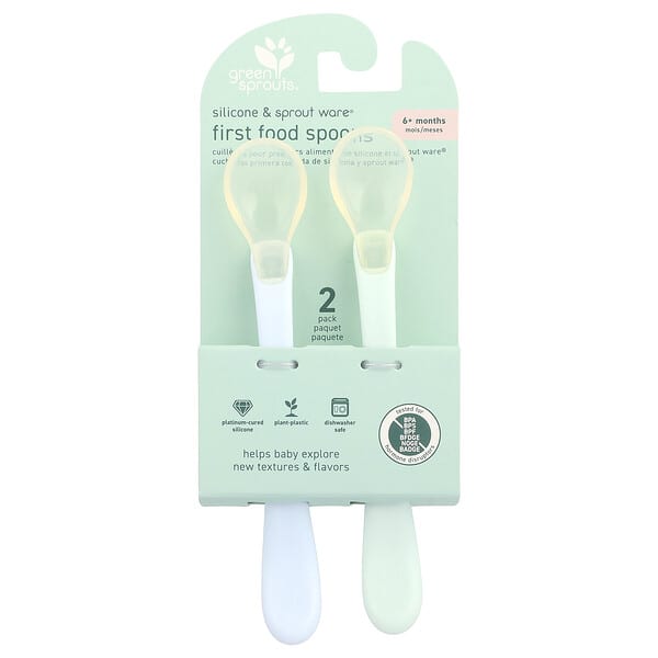 Green Sprouts, 실리콘 및 Sprout Shield®, 퍼스트 숟가락, 6개월 이상, Light Eaight, 2팩
