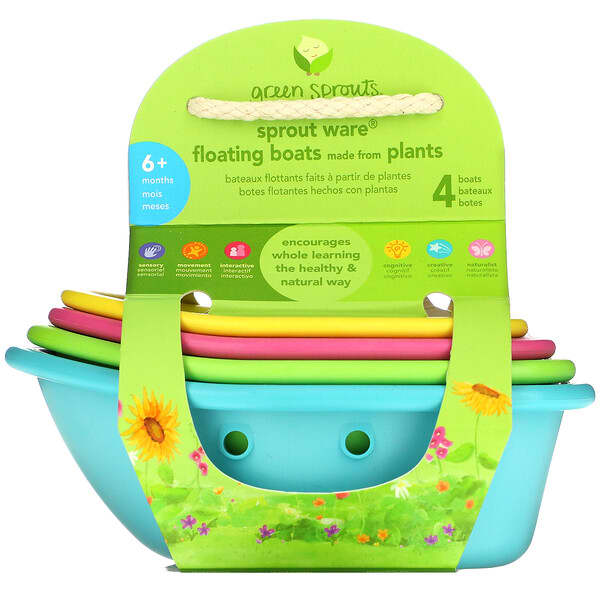 Green Sprouts, Sprout Ware（スプラウトウェア）フローティングボート、6か月以上、マルチカラー、4個入り