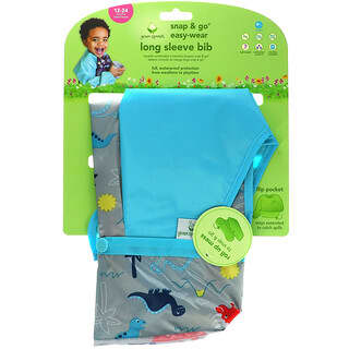 Green Sprouts, Нагрудник с длинным рукавом Snap & Go Easy Wear, для детей от 12 до 24 месяцев, Aqua Dinosaur, 1 штука