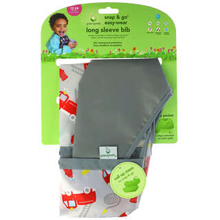 Green Sprouts, Нагрудник с длинным рукавом Snap & Go Easy Wear, для детей от 12 до 24 месяцев, серый, для пожарных, 1 штука