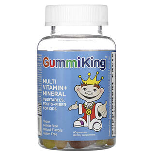 GummiKing, Multi Vitamin + Mineral, Multivitamine und Mineralien, Gemüse, Obst + Ballaststoffe für Kinder, 60 Fruchtgummis