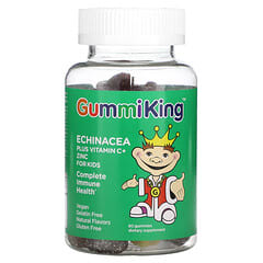 GummiKing, Echinacée et vitamine C+ zinc pour enfants, Fraise, orange, citron, raisin, cerise et pamplemousse, 60 gommes