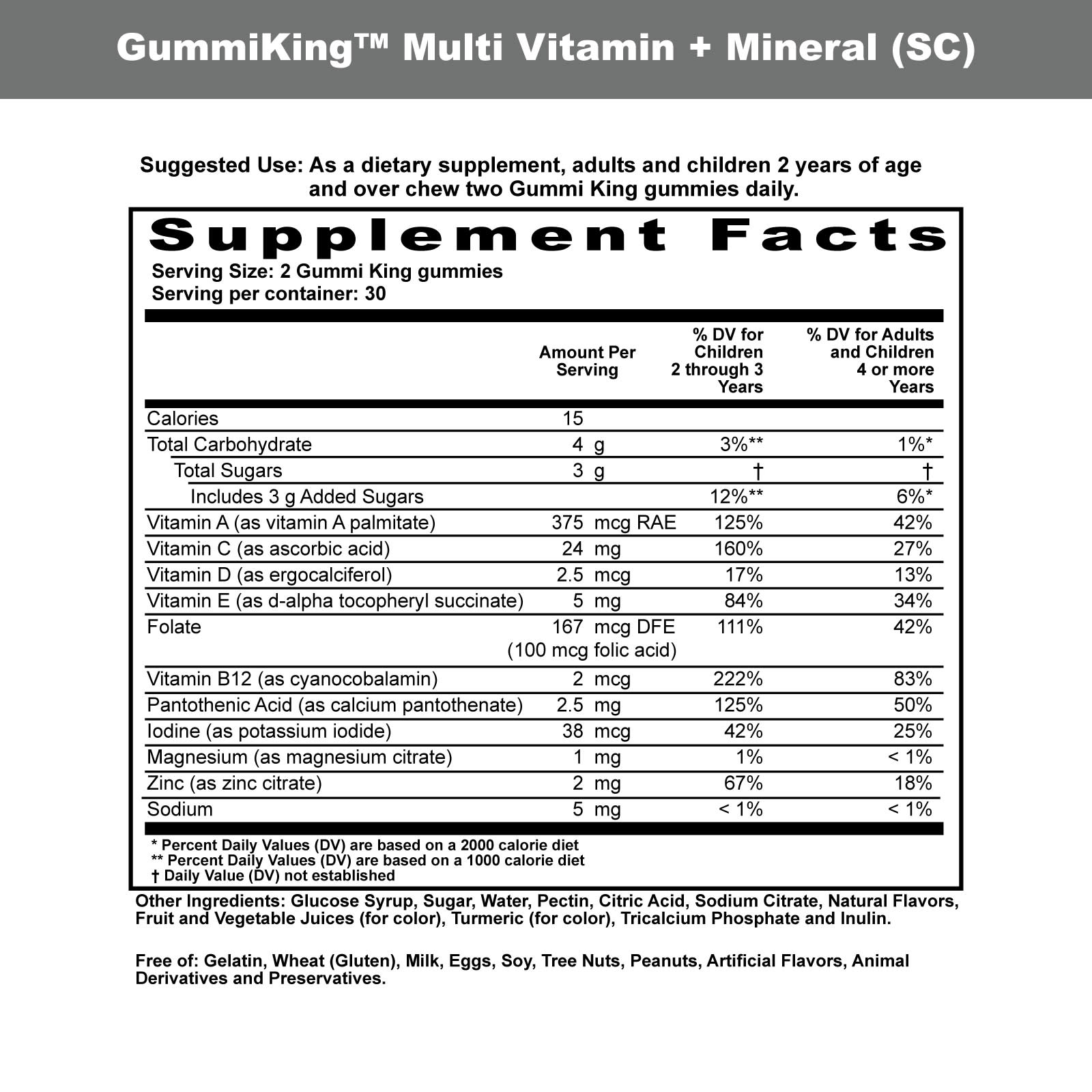 GummiKing, 兒童多維他命 + 礦物質軟糖，草莓、橙子、檸檬、葡萄、櫻桃和葡萄柚味，60 粒