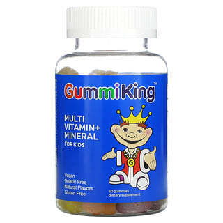 GummiKing, فيتامينات ومعادن متعددة للأطفال، نكهات الفراولة، والبرتقال، والليمون، والعنب، والكرز، والجريب فروت، 60 علكة