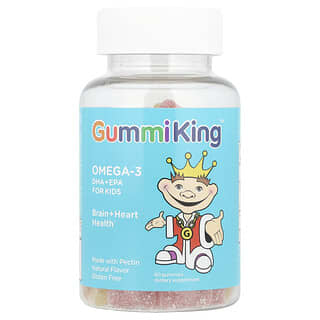 GummiKing, Omega-3 con DHA y EPA para niños, Fresa, naranja y limón, 70 mg, 60 gomitas (35 mg por gomita)