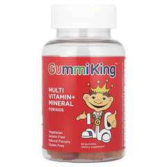GummiKing, Suplemento multivitamínico y mineral para niños, Uva, limón, naranja, fresa y cereza, 60 gomitas
