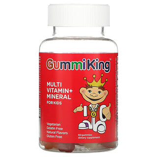 GummiKing, 兒童多維生素 + 礦物質，葡萄/檸檬/柳丁/草莓/櫻桃味，60 粒軟糖