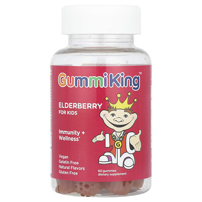 GummiKing, Elderberry for Kids, Immunity + Wellness, Lemon Raspberry, 60 Gummies