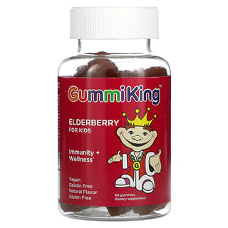 GummiKing, 子ども用エルダーベリー、病気に負けない身体づくりとウェルネス、ラズベリー、グミ60粒