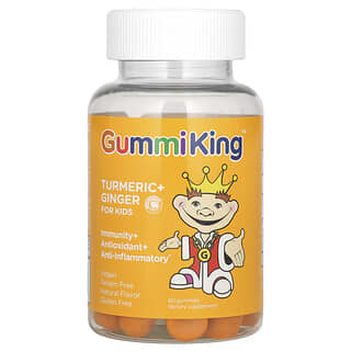 GummiKing, Kurkuma + Ingwer für Kinder, Immunität + Antioxidans + Entzündungshemmer, Mango, 60 Fruchtgummis