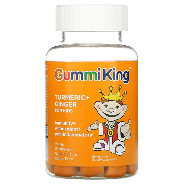 GummiKing, Kurkuma + Ingwer für Kinder, Immunität + Antioxidans + Entzündungshemmer, Mango, 60 Fruchtgummis