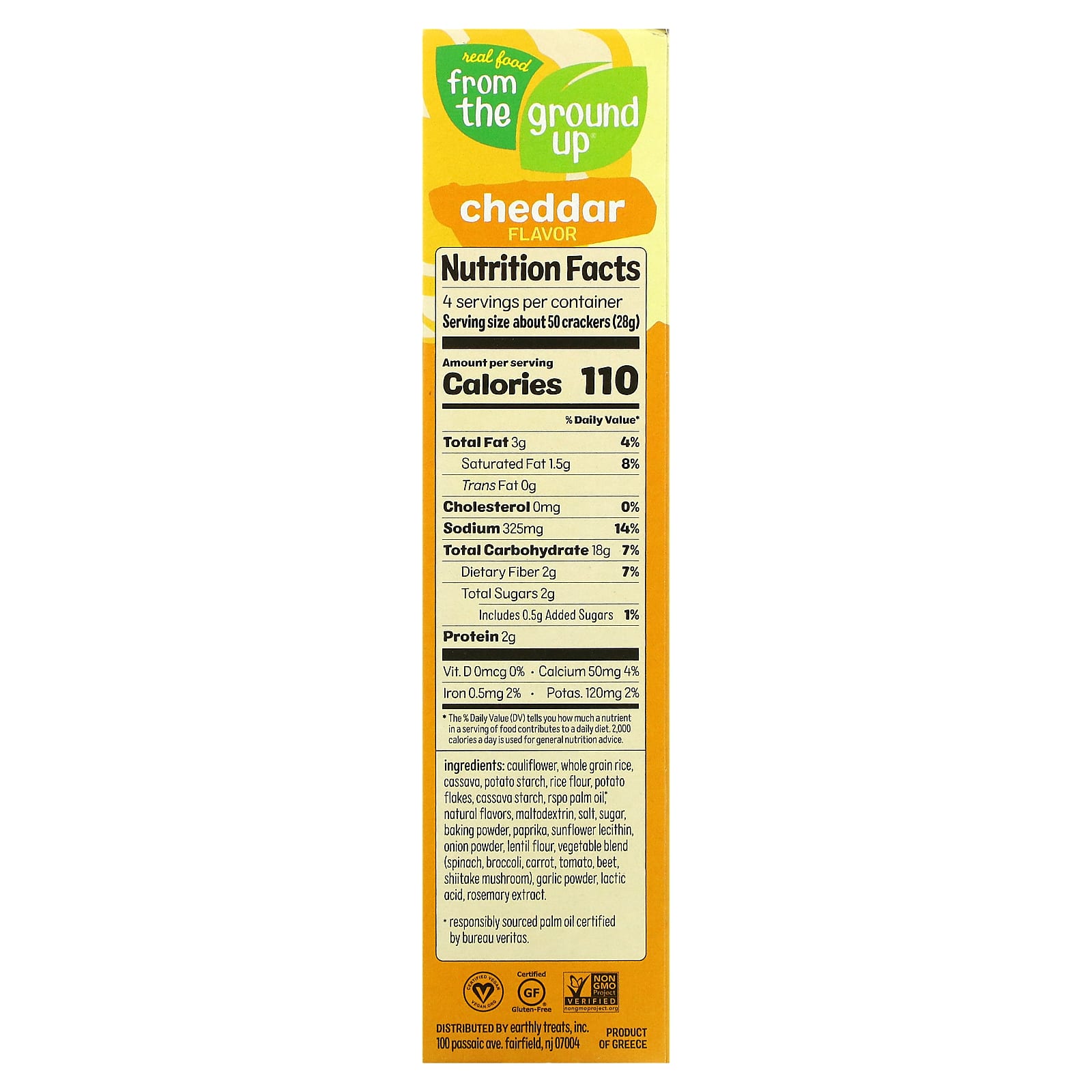 From The Ground Up, Cauliflower Crackers, Cheddar, 4 oz (113 g)