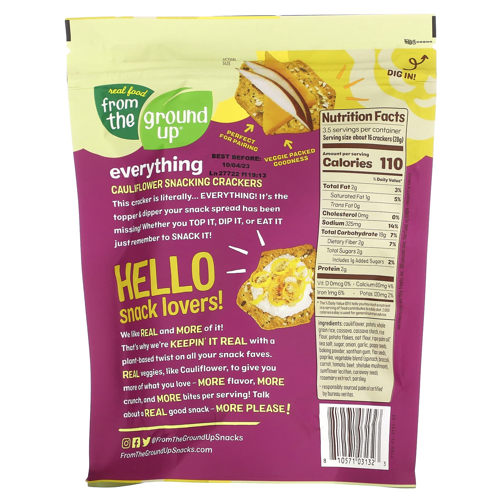 From The Ground Up, Cauliflower Snacking Crackers, Everything, 3.5 oz