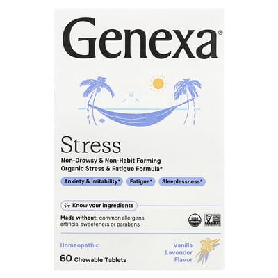 Genexa, Stress, Organic Stress and Fatigue Formula, Organic Vanilla & Lavender, 60 Chewable Tablets