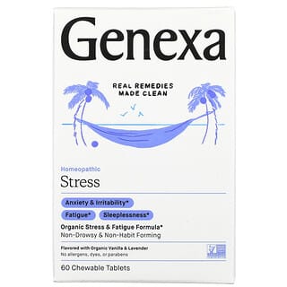 Genexa, مكافحة الإجهاد، تركيبة عضوية لمكافحة الإجهاد والإرهاق، بالفانيليا العضوية والخزامى، 60 قرص للمضغ